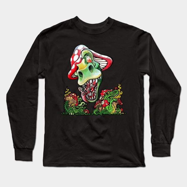 Mushroom Dinosaur Long Sleeve T-Shirt by SimonFagio